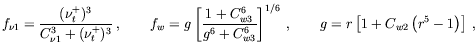 $\displaystyle f_{\nu 1} = \frac{(\nu_t^+)^3}{C_{\nu 1}^3 + (\nu_t^+)^3} \: ,\qq...
...ight]^{1/6} \:, \qquad
g = r \left[ 1+ C_{w2} \left(r^5 -1 \right) \right] \: ,$